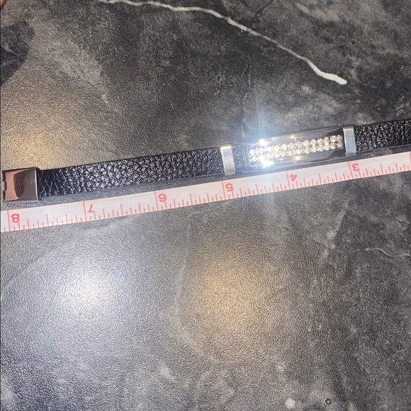 EDFORCE Black Leather Bracelet with Stainless Steel And Diamond Accents - Picture 8 of 8